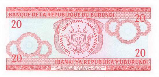 Burundi p27d 20 Francs 2005